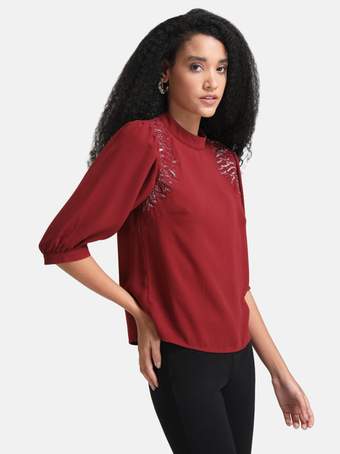 Puff Sleeves Top With Embellishment