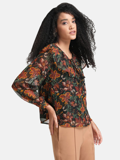 Floral Printed Top With Ruffle