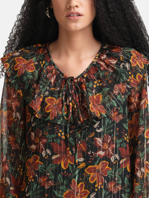 Floral Printed Top With Ruffle