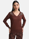 EmbellishedV-Neck Pullover