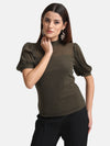 Band Neck Puff Sleeves Top