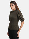 Band Neck Puff Sleeves Top