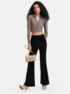 Printed Lurex Cropped Shirt With Ruching