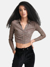 Printed Lurex Cropped Shirt With Ruching