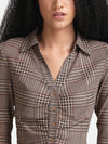 Printed Lurex Cropped Shirt With Ruching