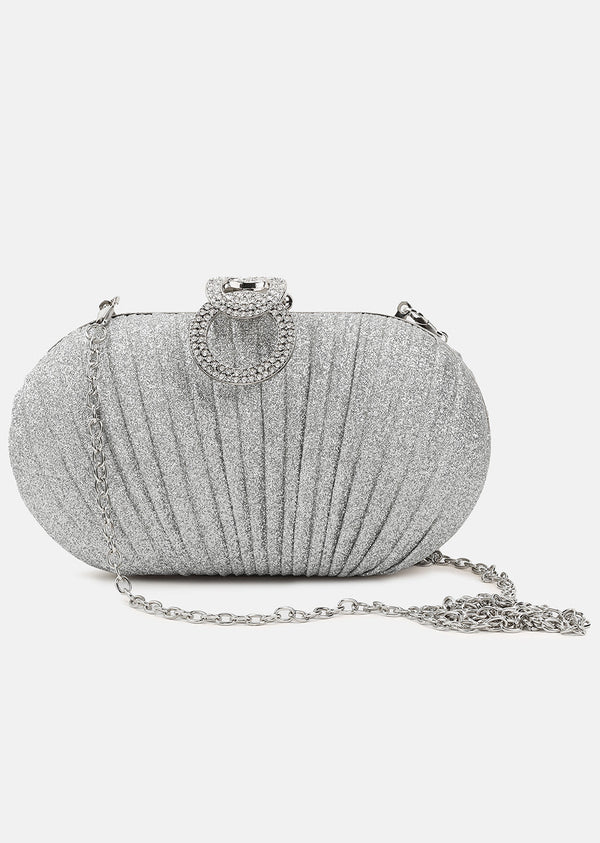 Pleated Sparkle Fabric Clutch