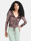 Printed Velvet Top With Ruching