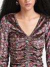 Printed Velvet Top With Ruching