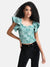 Tonal Jacquard Crop Top With Flutter Sleeves