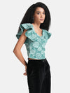 Tonal Jacquard Crop Top With Flutter Sleeves