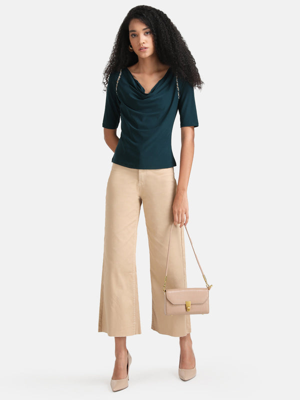 Embellished Cowl Neck Top