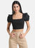 Fitted Crop Top With Ruffle And Puff Sleeves