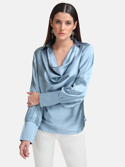 Cowl Neck Top With Collar