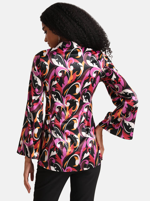 Abstract Printed Shirt With Ruching