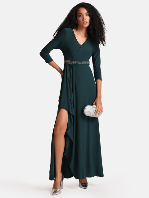 Maxi Dress With Asymettric Hem And Embellishment