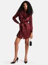 Kazo Maroon Pleated Ruffle Detailed Shirt