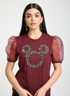 Mickey Mouse Disney Sequin Top With Organza Slleves