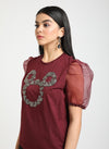 Mickey Mouse Disney Sequin Top With Organza Slleves