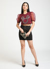 Mickey Mouse Disney Sequin Top With Organza Slleves