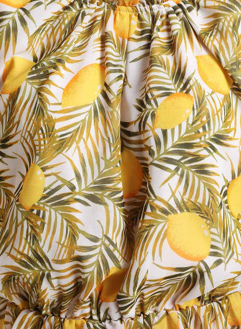 Lemon Print Ruffle Detail Top