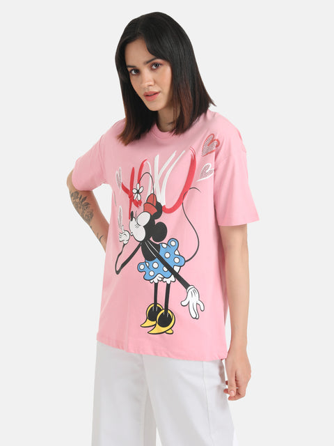 Minnie Mouse  Disney Printed Long T-Shirt With Stick On Studs