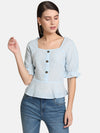 Peplum Top With Ruffled Sleeves