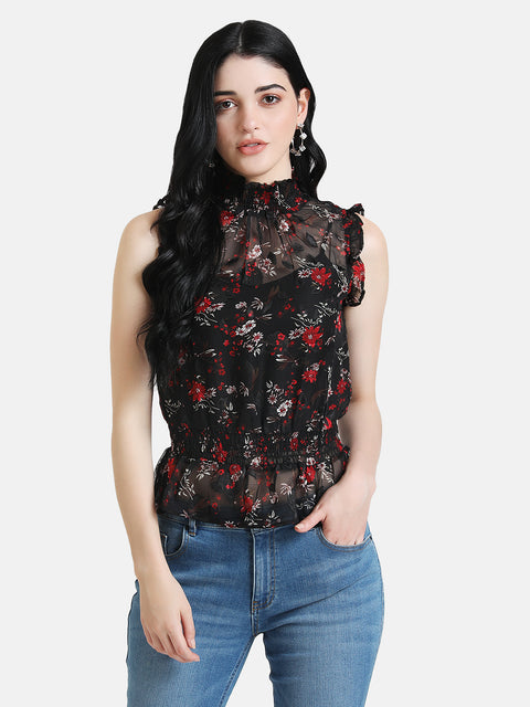 Floral Printed Ruffle Detail Top