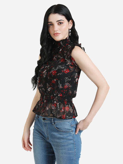 Floral Printed Ruffle Detail Top