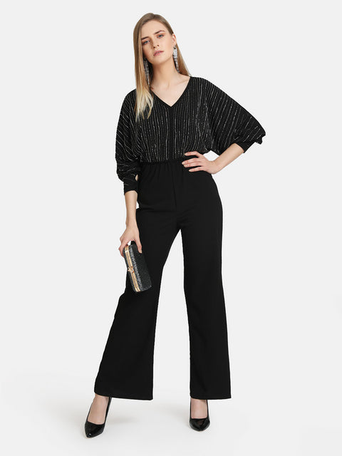 Embellished Jumpsuit With  Batwing Sleeve