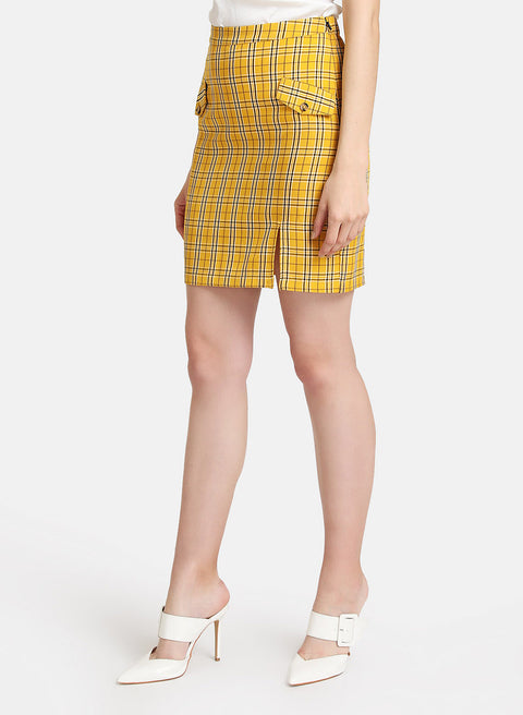 Checked Mini Skirt With Slit
