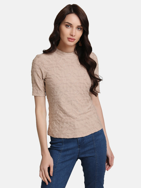 Textured Stretchable Band Neck Top