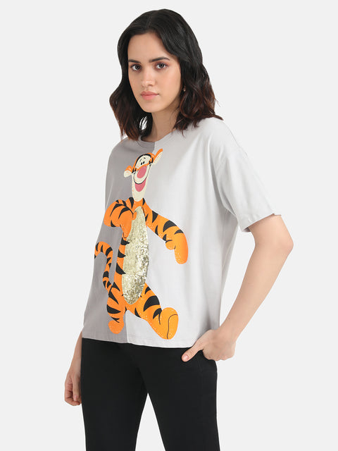 Tigger  Disney Half And Half Printed T-Shirt With Sequin Work