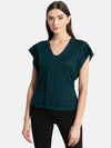 Drop Shoulder Neck Pleate Top