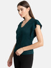 Drop Shoulder Neck Pleate Top