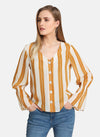 Stripe Shirt With Smocking At Sleeve Hem