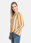 Stripe Shirt With Smocking At Sleeve Hem