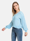 Button Down Top With Elasticated Hem Sleeves