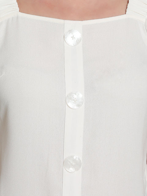 Dobby Detail Puffed Sleeves Top