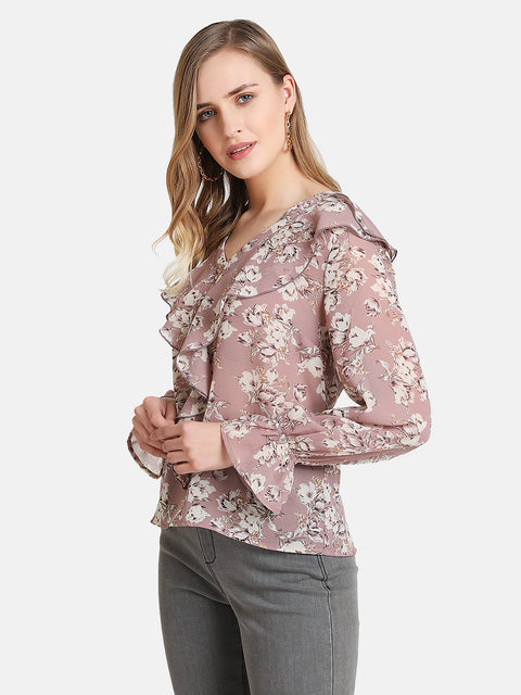 Ruffle Overlay Floral Printed Top