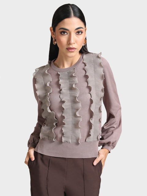 Front Pleated Ruffle Detail Pullover