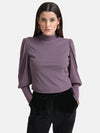 Puff Sleeves Top With Band Neck