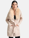 Belted Cape With Detachable Fur Collar