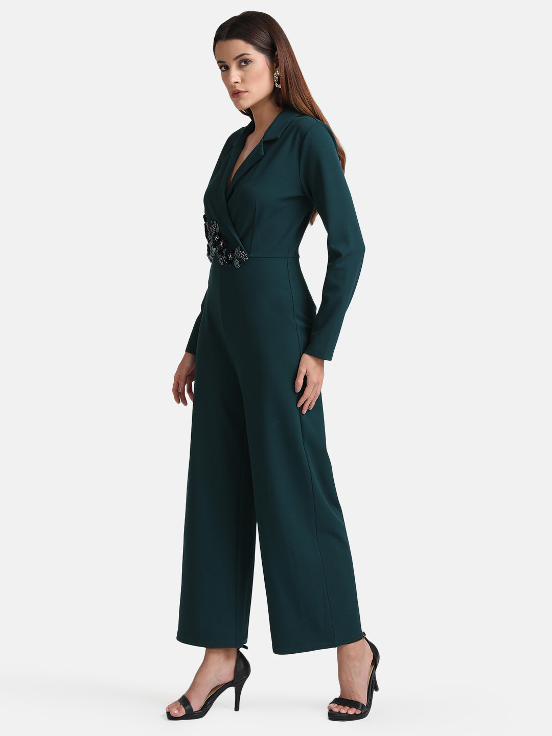 Lapel Collar Embellished Jumpsuit