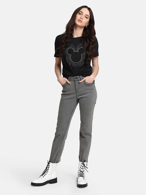 Mickey Mouse Disney Diamond Studded Black T-Shirt