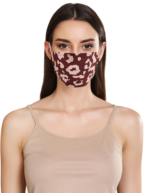 Animal Print Layered Face Mask With Front Pleats