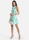 Halter Neck Satin Striped Dress