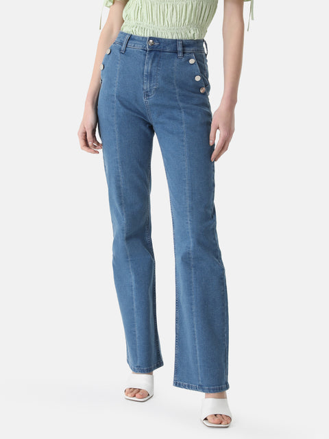 Jeans With Metal Buttons At Pocket
