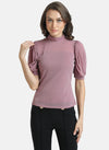 Lurex Mesh Top With Puff Sleeves