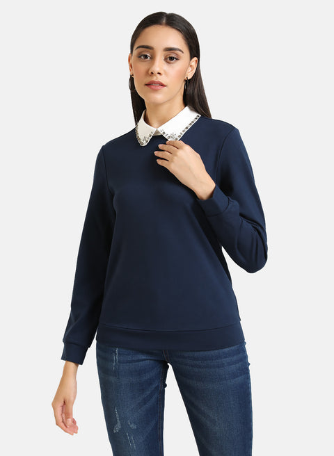 Shirt Collar Embellished Pullover