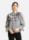 Ruffle Detail Mandarin Collar Shirt